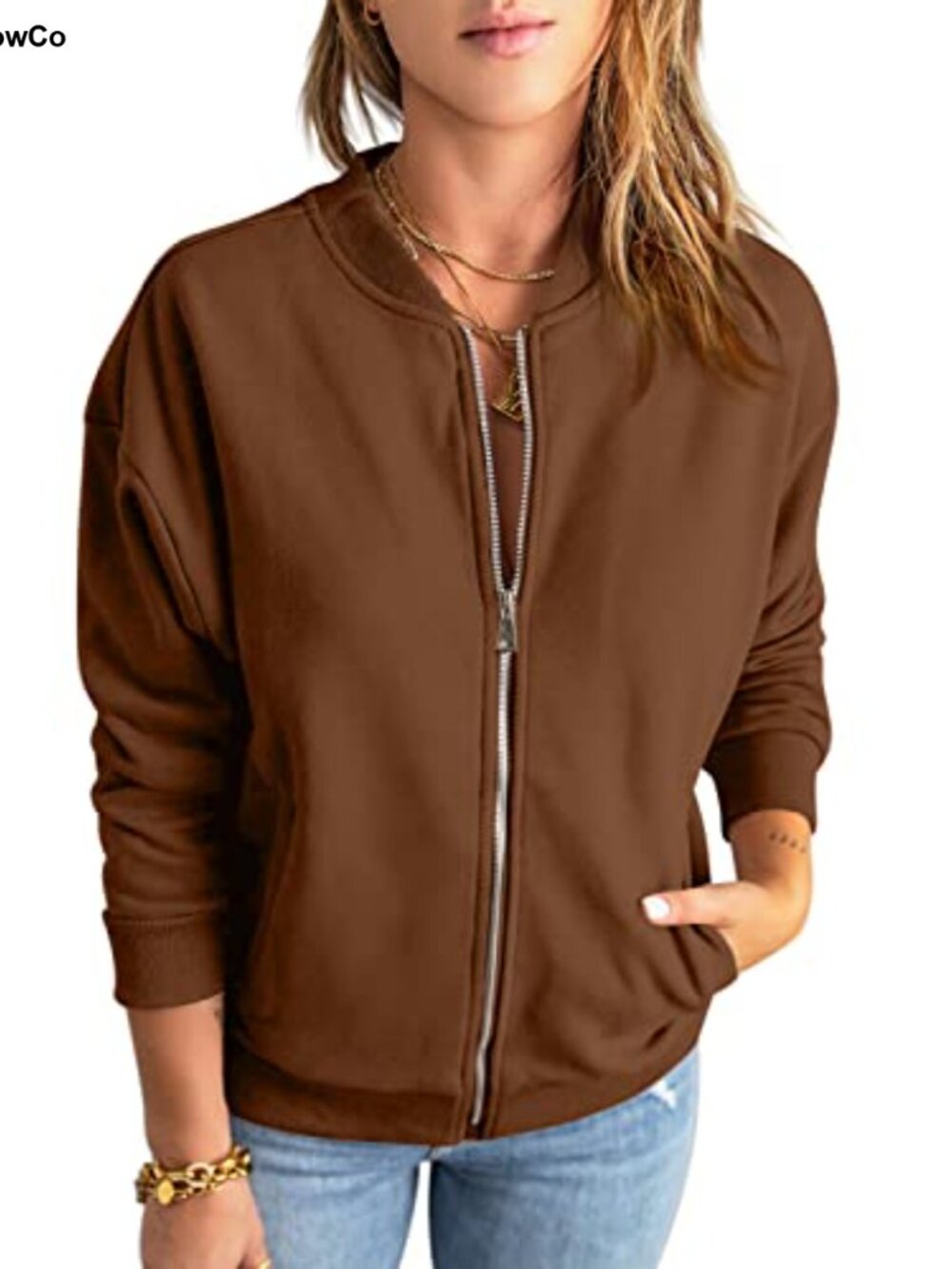 Womens Zip Up Sweatshirt Jacket Cotton Poly Loose Fit Long Sleeve Pockets